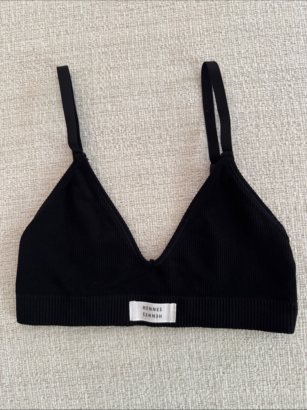 Henne Black Ribbed Triangle Bralette